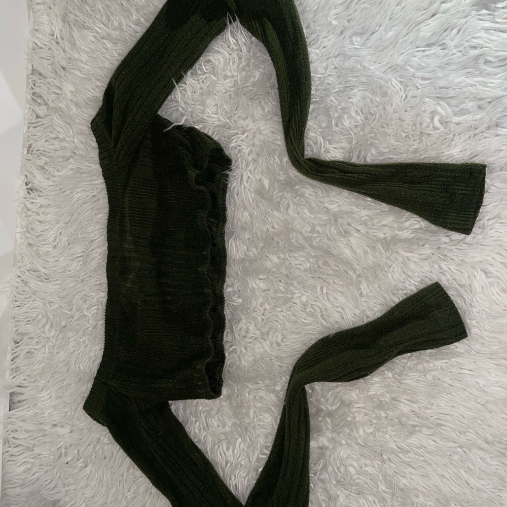 Dark Green Knit Off-Shoulder Crop Top